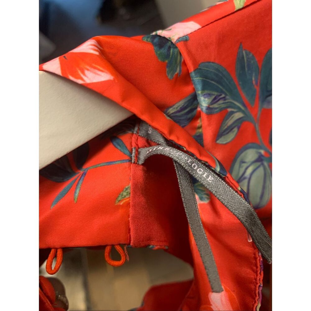 Anthropologie Red Floral Swing Mini Dress Mock Neck Long Sleeve 33” EUC - Picture 3 of 5